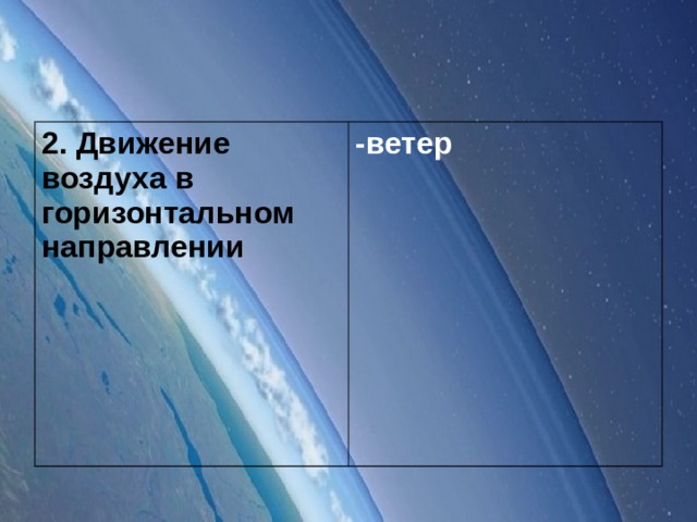 2. Движение воздуха в горизонтальном направлении  -ветер